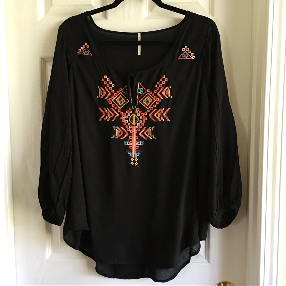 nine 1 eight Black Embroidered Black Blouse